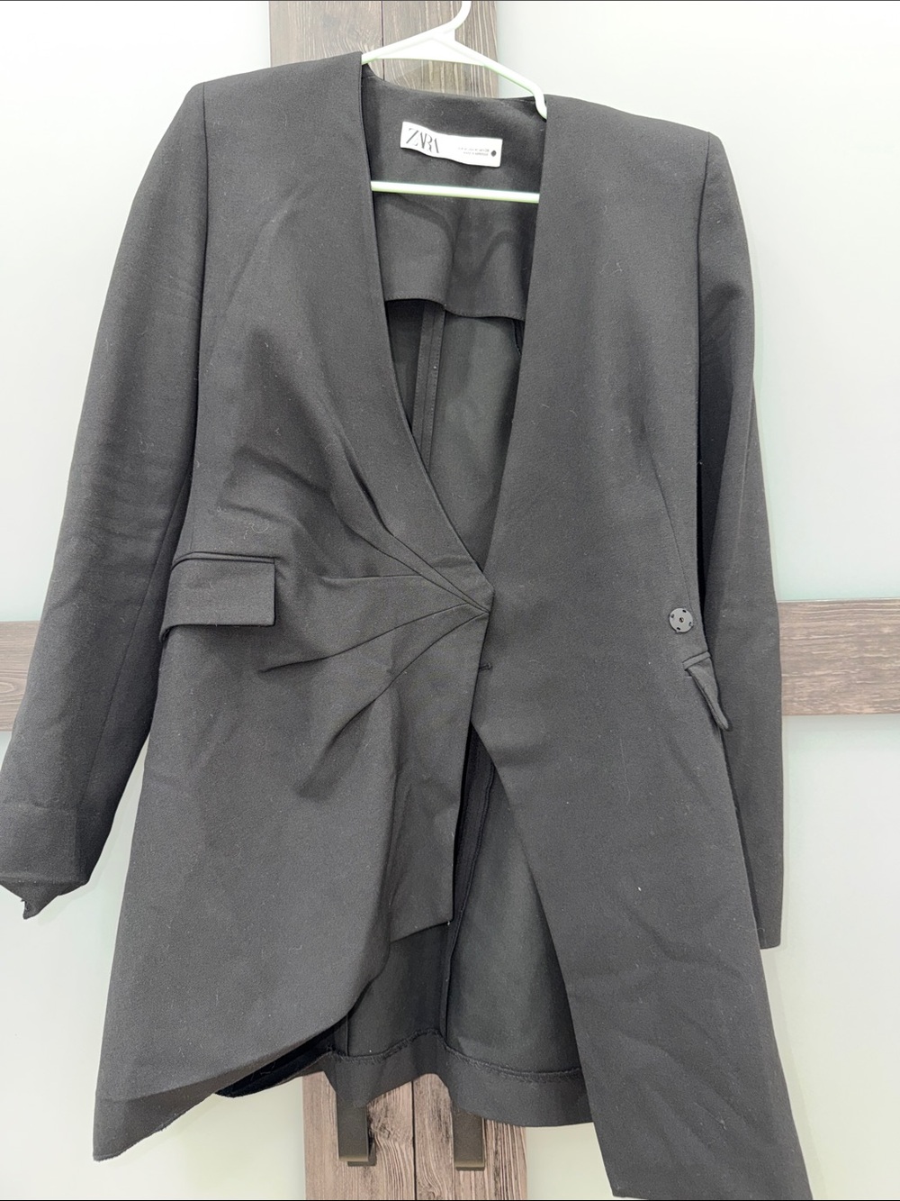 Zara Black Asymmetric Drape Blazer - Picture 1 of 1